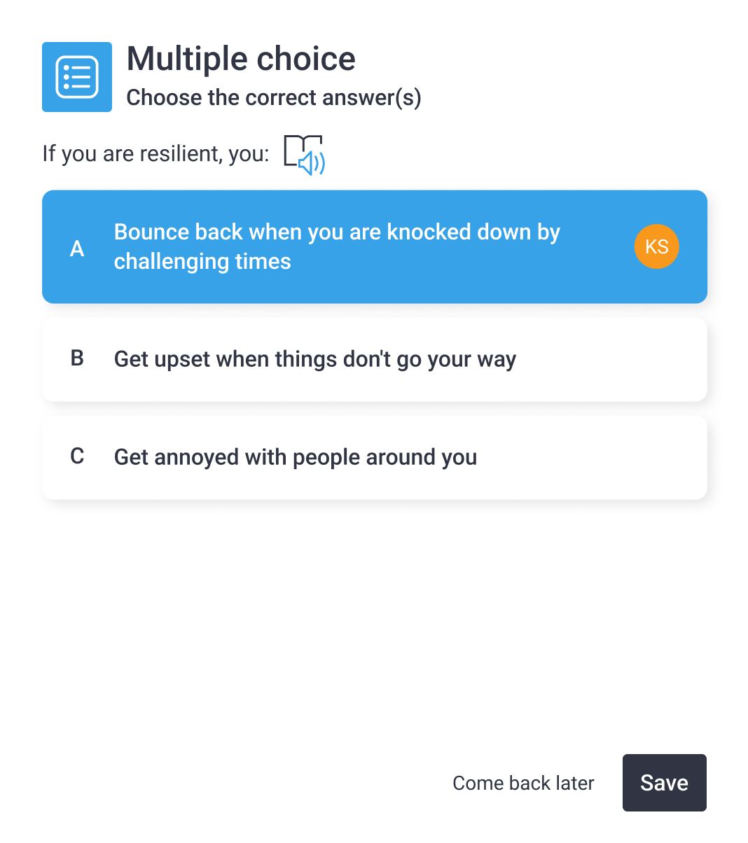 Multiple choice interactive
