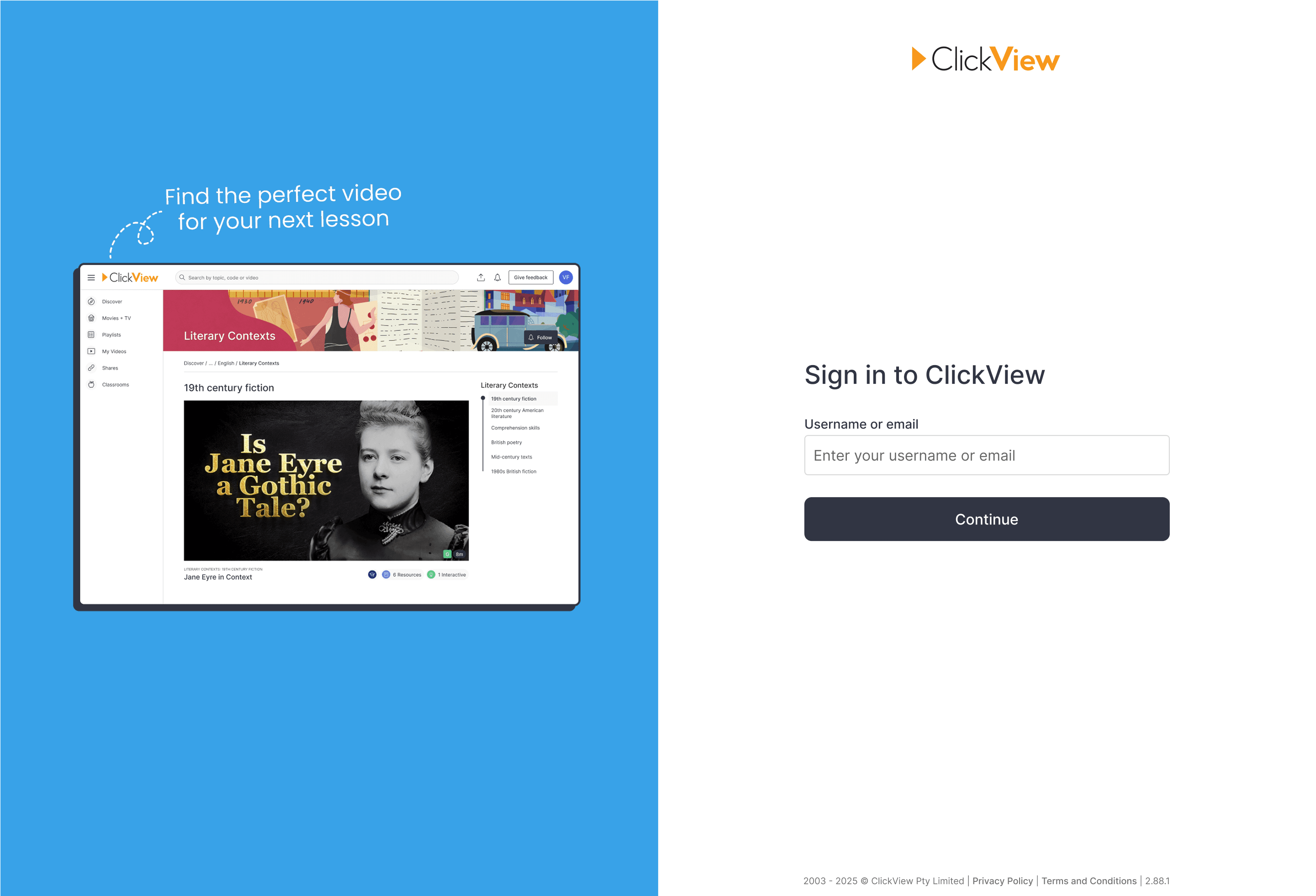 ClickView SSO login screen